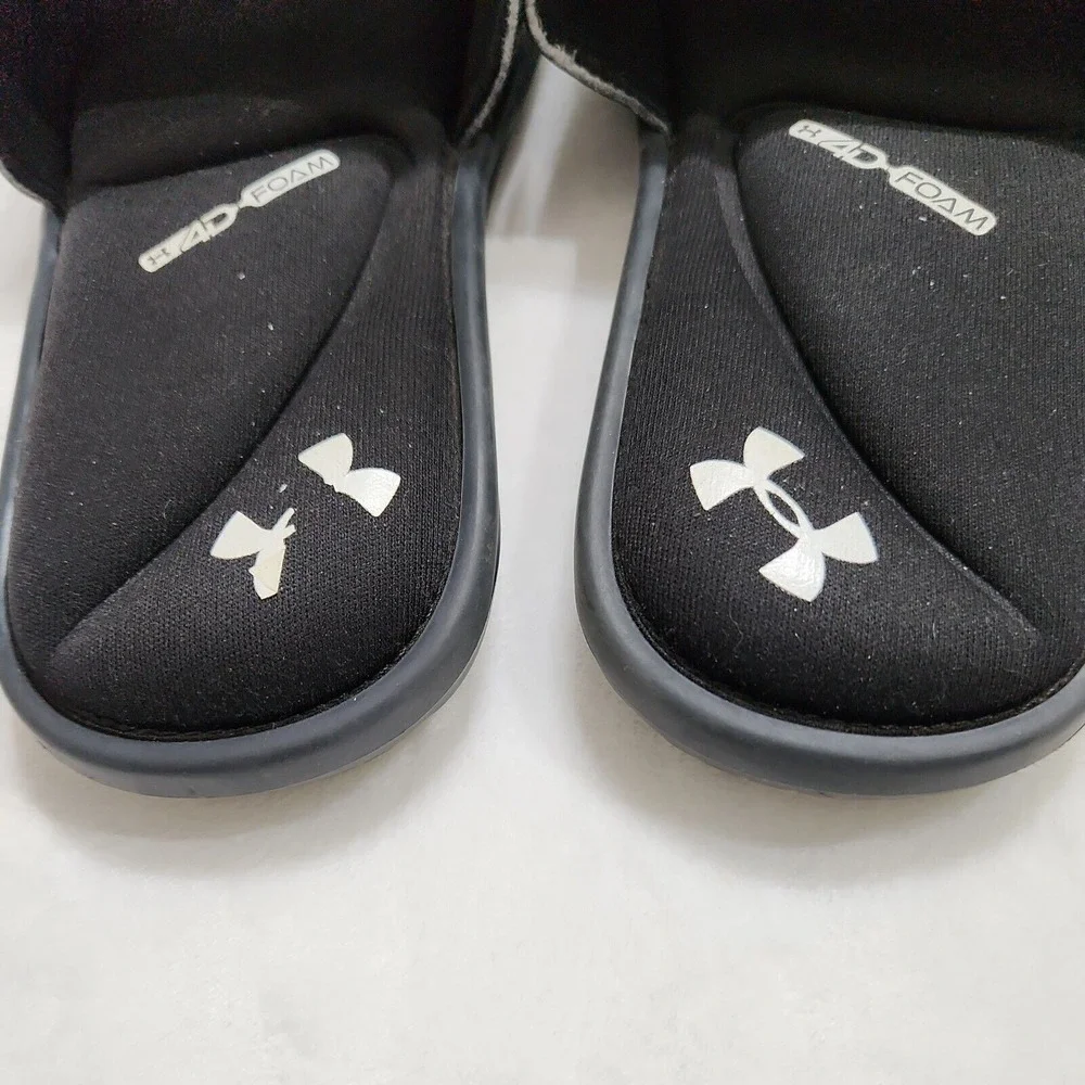 Under Armour Black 4D Foam Cushion Youth Kids Slides Sandals Logo Size 4Y EUC